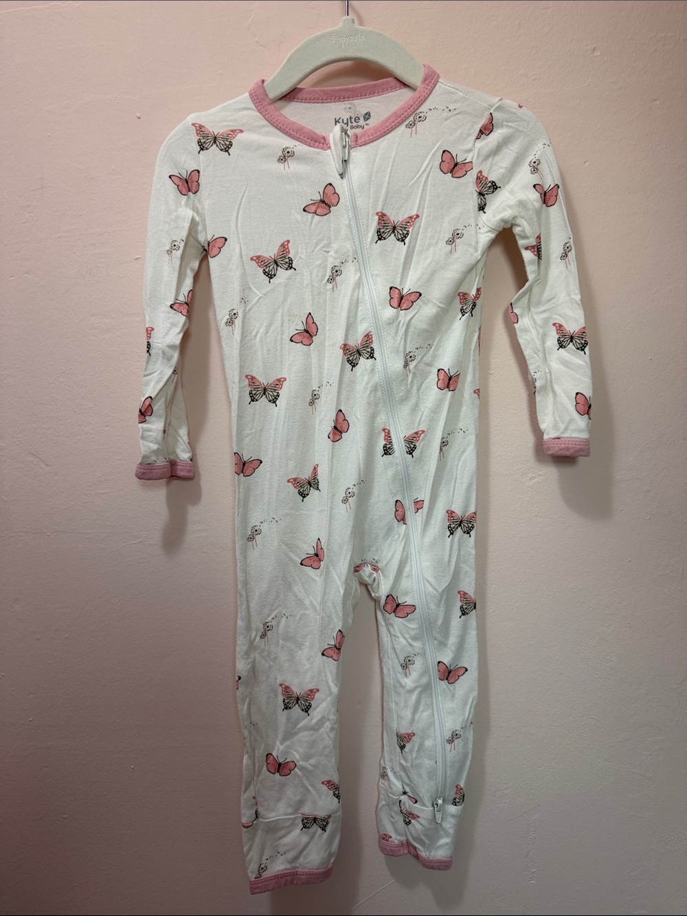 Kyte Baby Pink Butterfly Print Kids One-Piece Sleeper 18-24